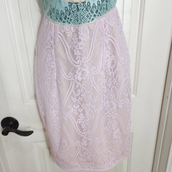 House of CB Womens Dress Alvaro Pink Purple Pastel Floral Lace Halter Bodycon S - Picture 5 of 10